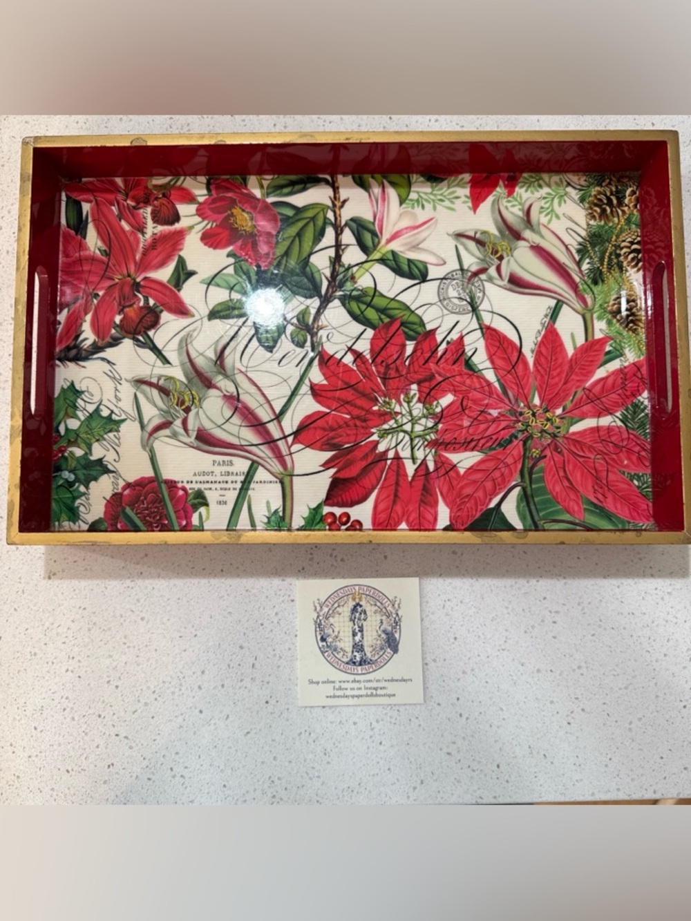 Very Rare MICHEL DESIGN WORKS Parisian Pointsetta Small Wood Tray